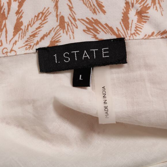 1 State Floral Palm Tree Print Ruffle Mini Skirt Pull On White & Tan Size L - Picture 7 of 11